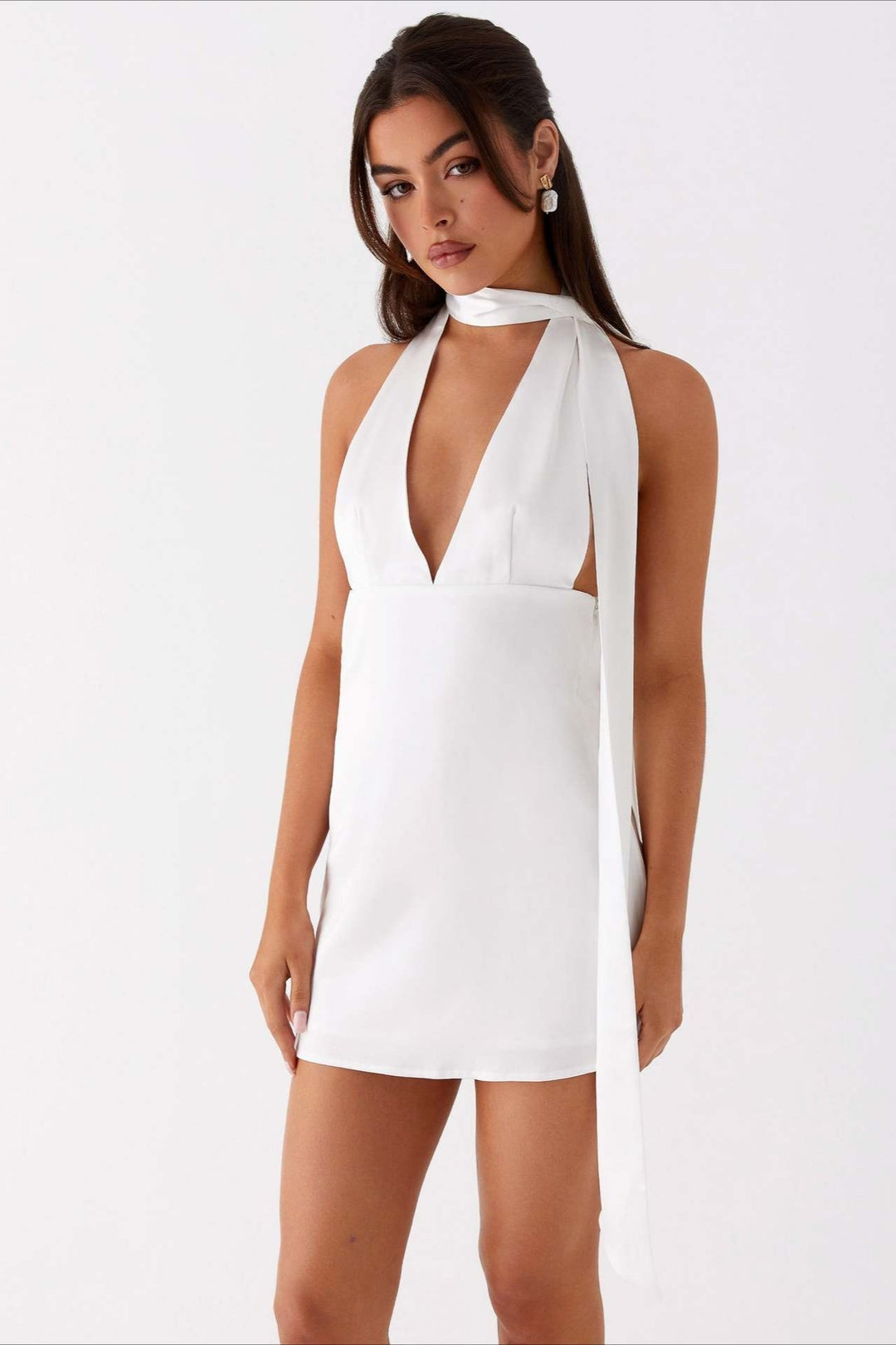 Vivienne Deep V Backless Ribbon Mini Dress