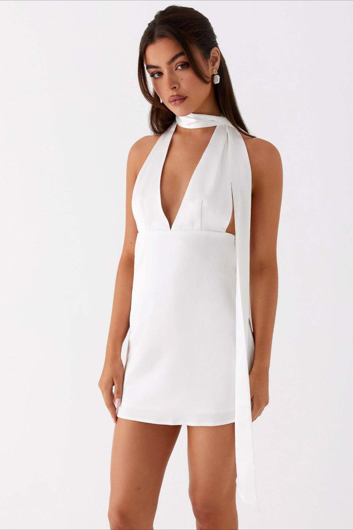 Vivienne Deep V Backless Ribbon Mini Dress
