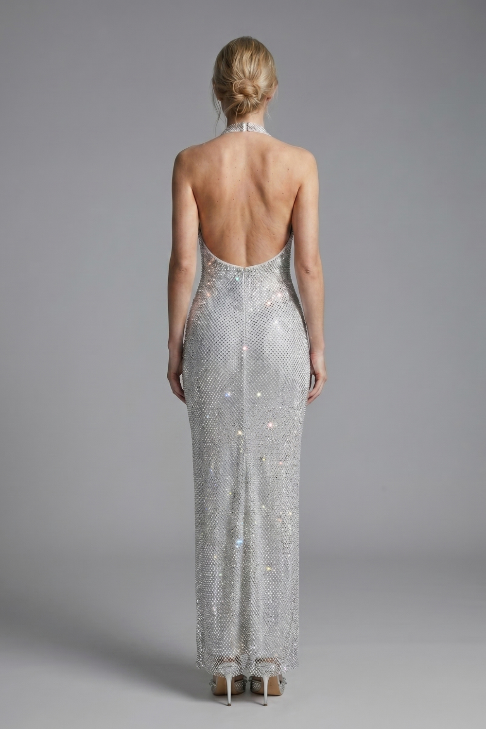 Orela Rhinestone Halter Maxi Gown