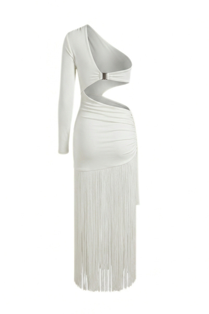 Marlowe One Shoulder Fringe Cocktail Dress