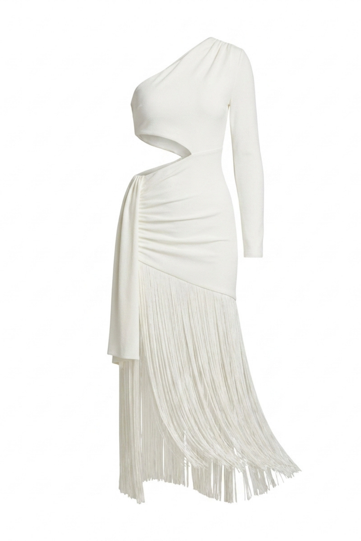 Marlowe One Shoulder Fringe Cocktail Dress