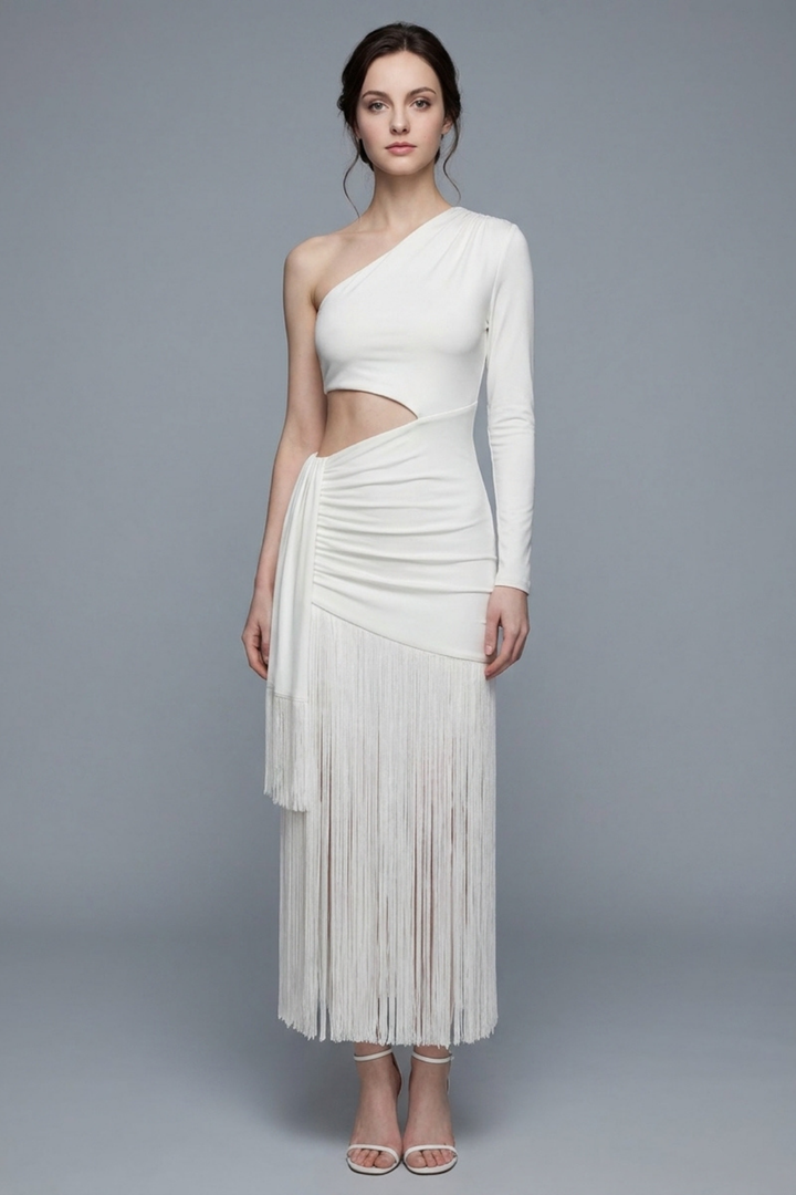 Marlowe One Shoulder Fringe Cocktail Dress