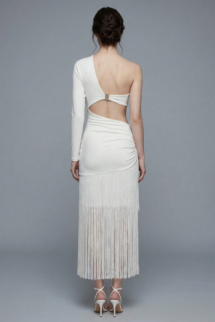 Marlowe One Shoulder Fringe Cocktail Dress