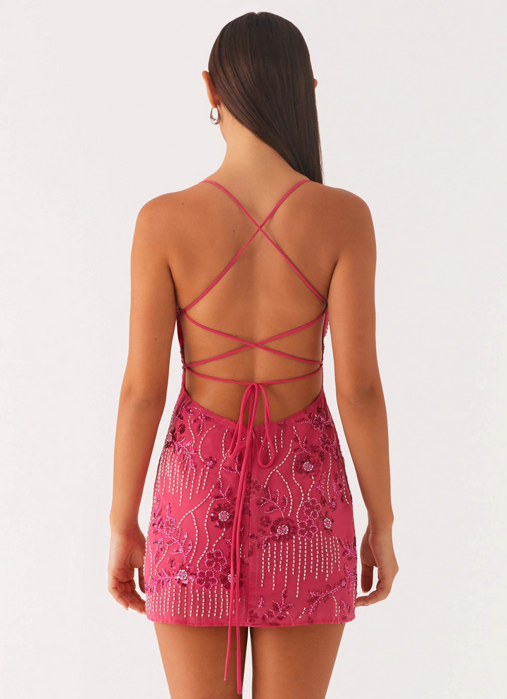Cami Floral Beaded Sequin Mini Dress