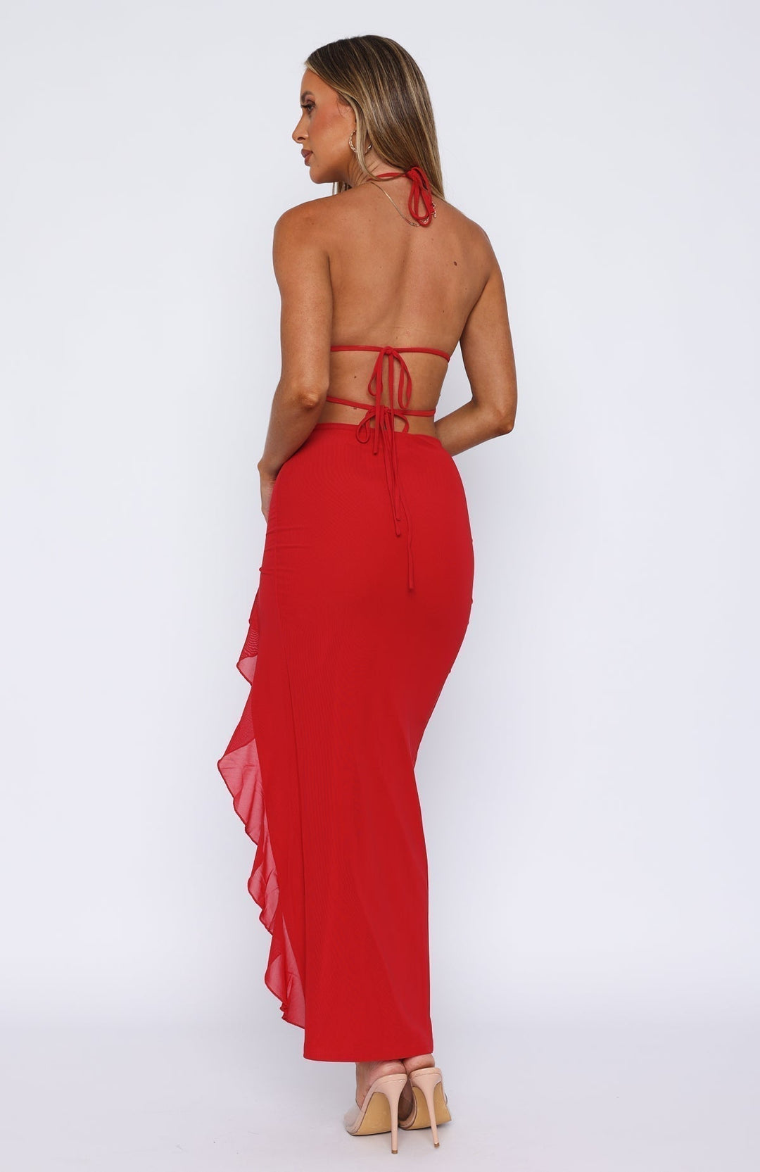 Valentina Plunge Ruffle Thigh Slit Maxi Dress
