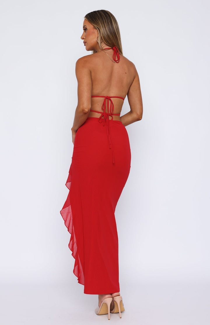 Valentina Plunge Ruffle Thigh Slit Maxi Dress