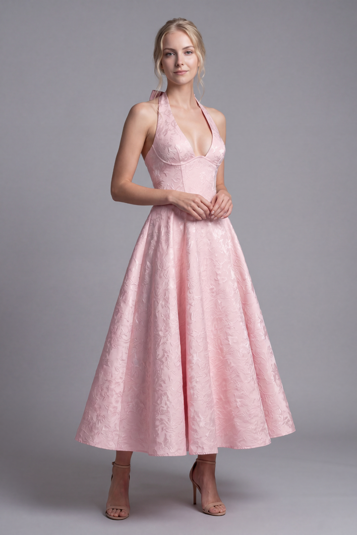 Jenn Floral Jacquard Halter Midi Dress