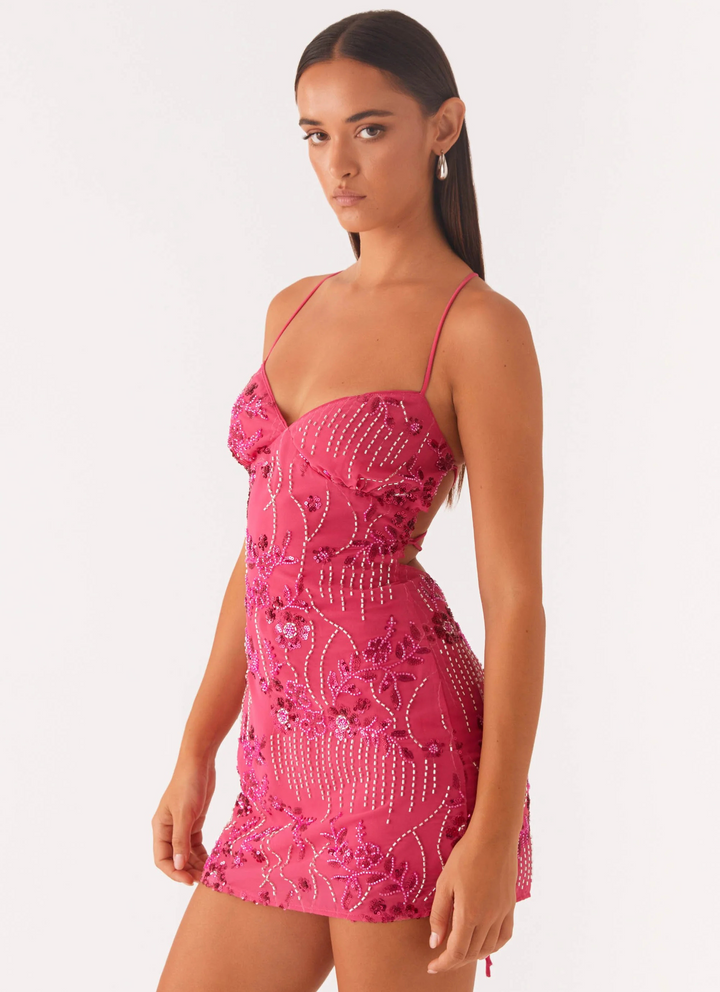 Cami Floral Beaded Sequin Mini Dress