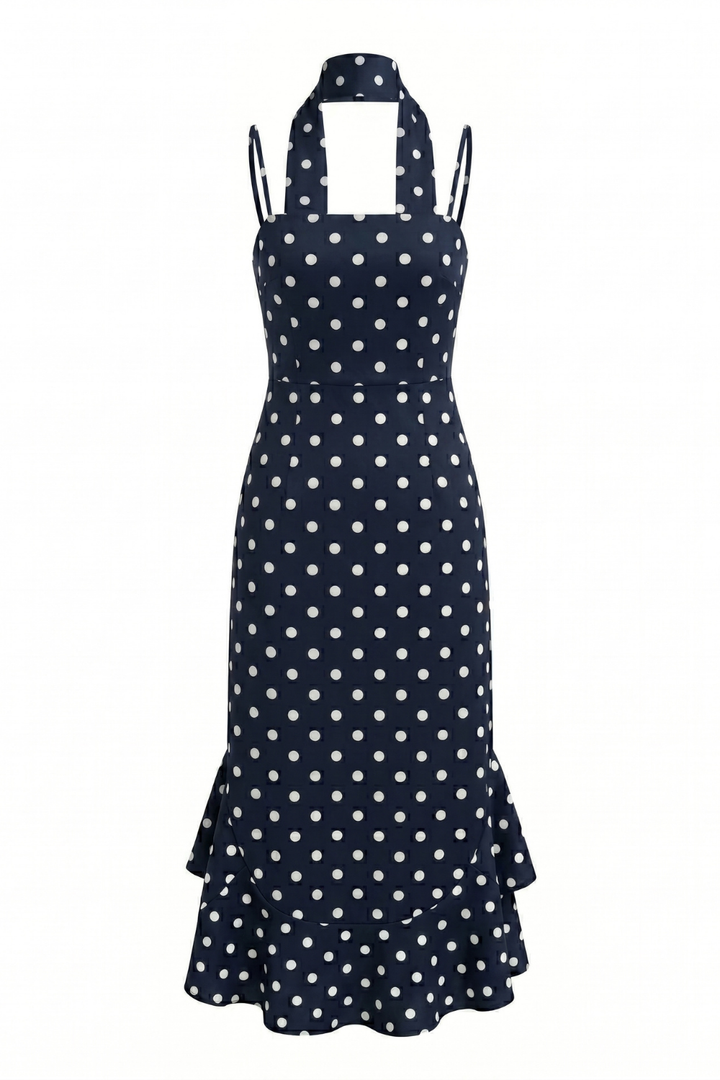 Noir Polka Dot Scarf Maxi Gown