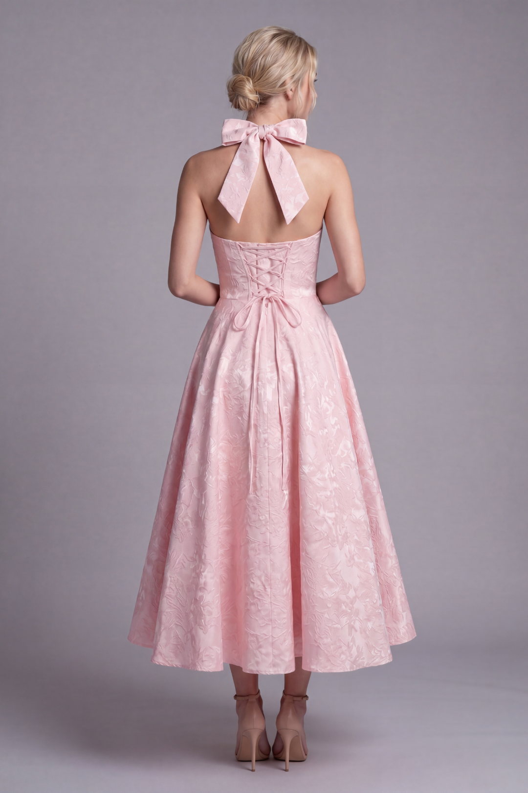 Jenn Floral Jacquard Halter Midi Dress