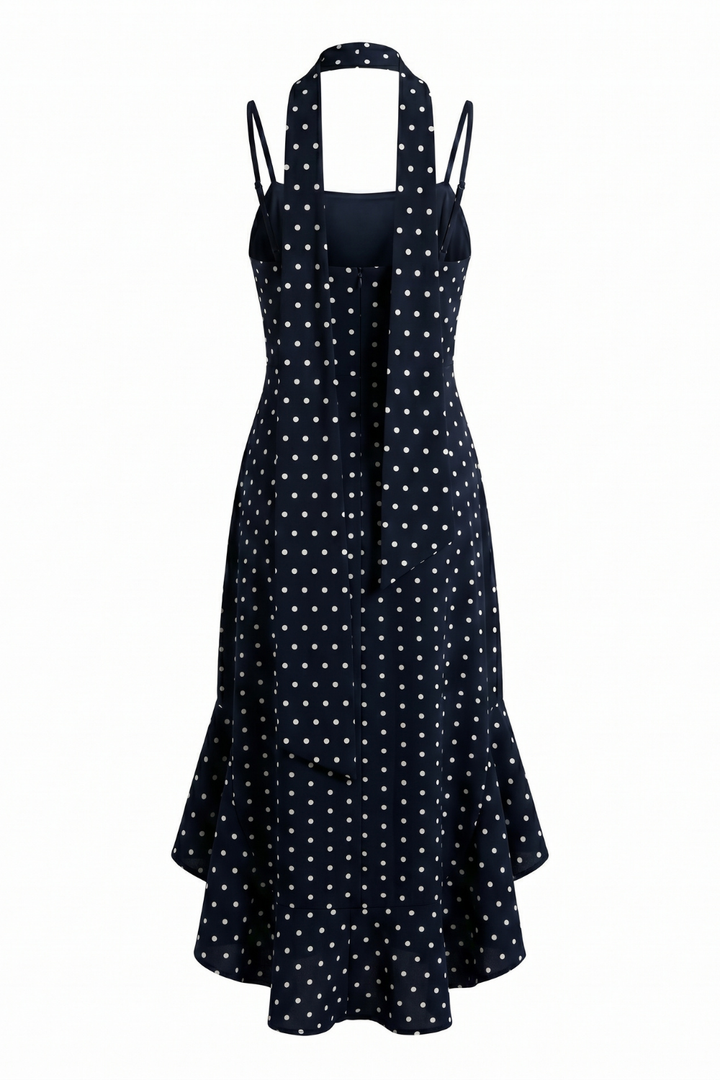 Noir Polka Dot Scarf Maxi Gown