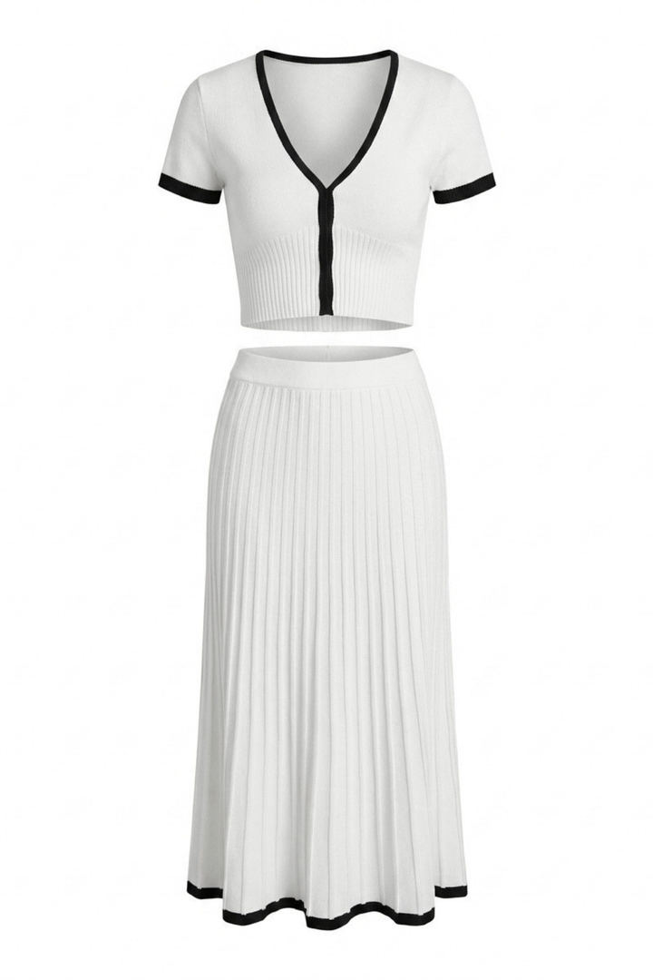 Nora Contrast Trim Knit Skirt Set