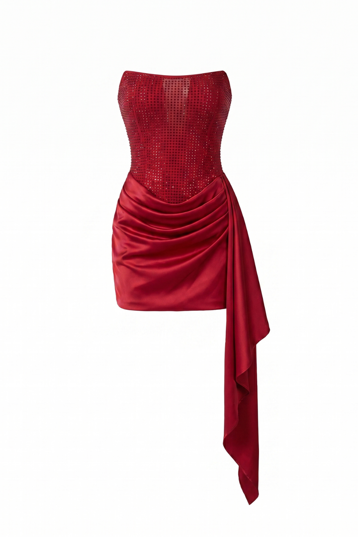 Ebony Rhinestone Bodice Mini Dress