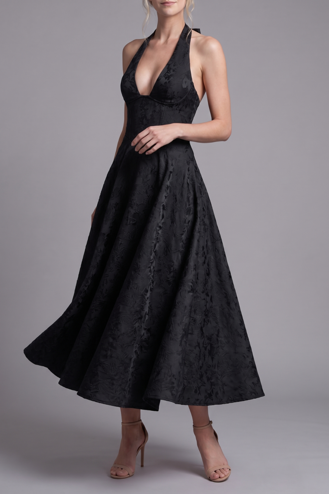 Jenn Floral Jacquard Halter Midi Dress