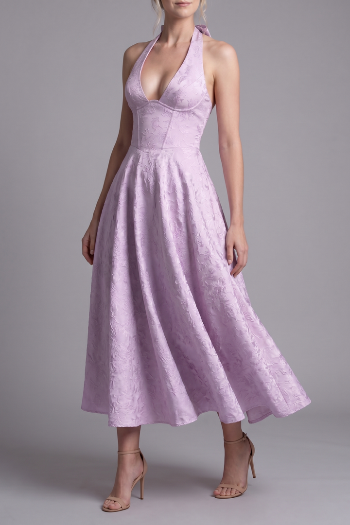 Jenn Floral Jacquard Halter Midi Dress