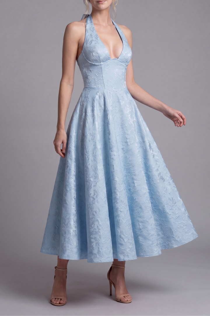 Jenn Floral Jacquard Halter Midi Dress