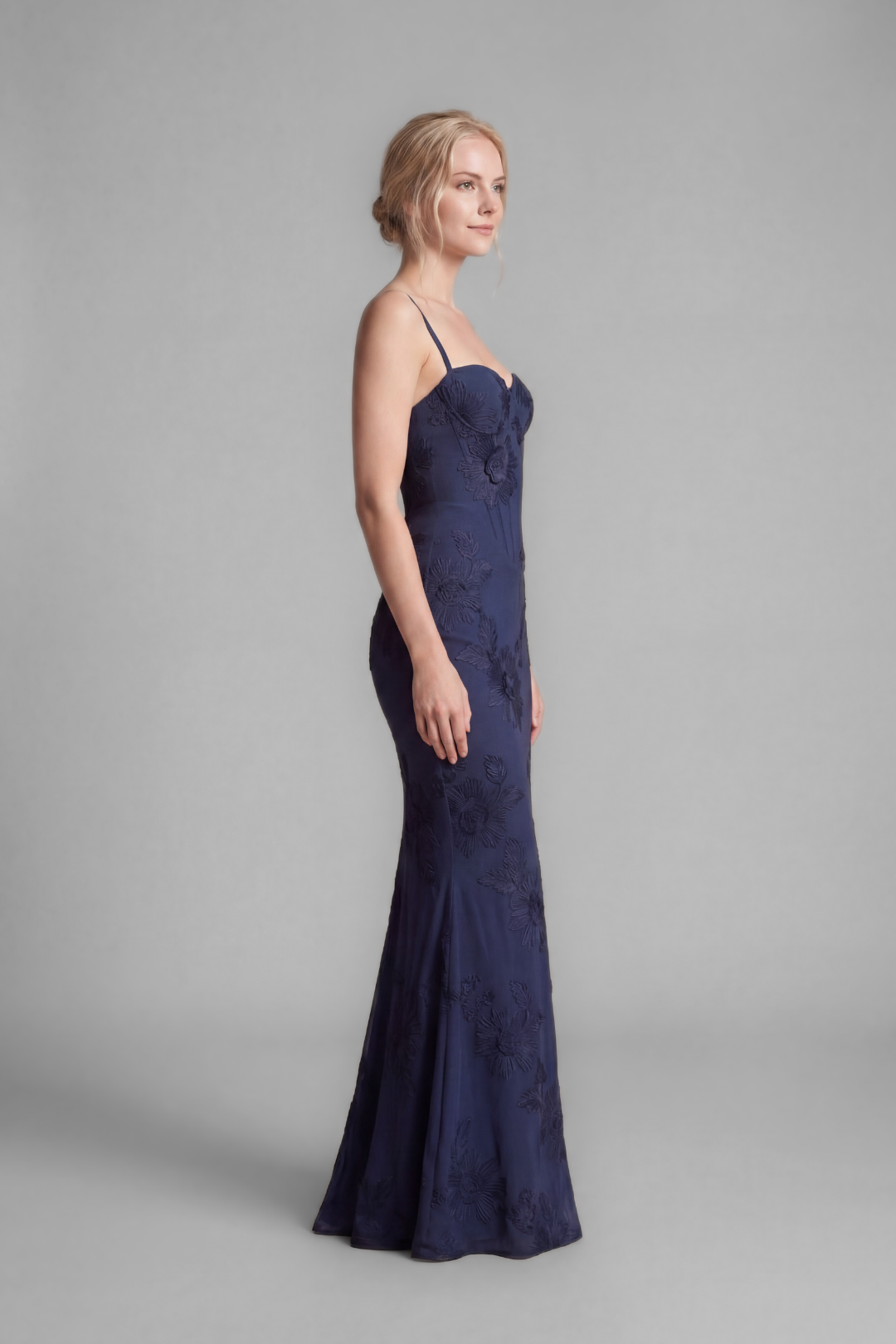 Solenne Floral Embroidered Sheath Gown