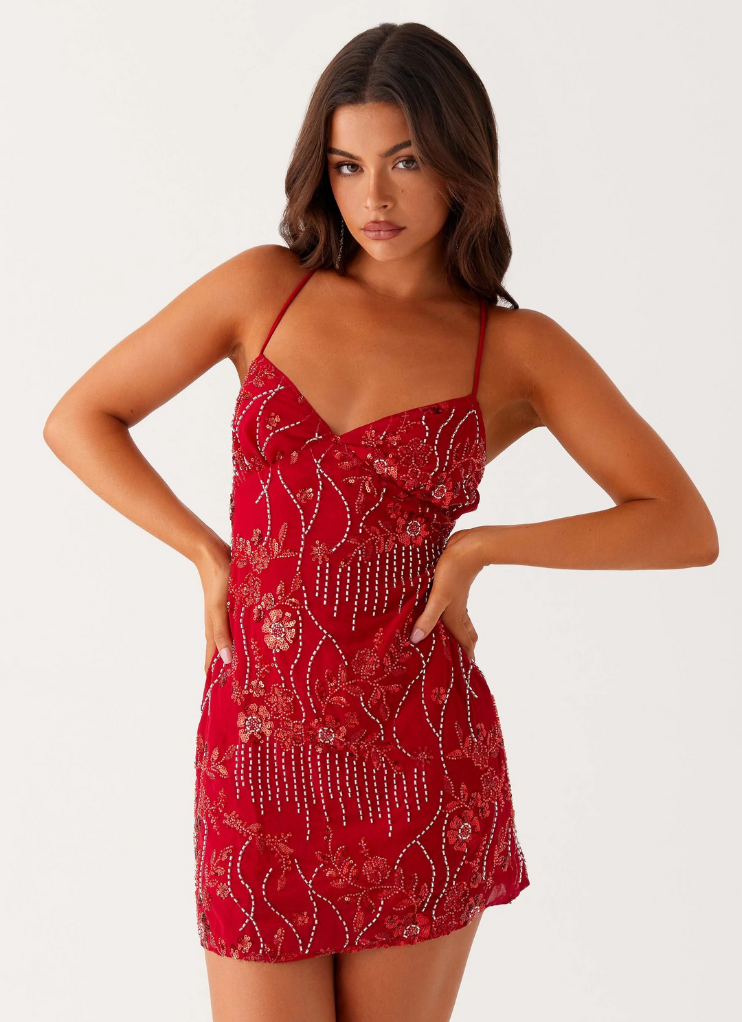 Cami Floral Beaded Sequin Mini Dress