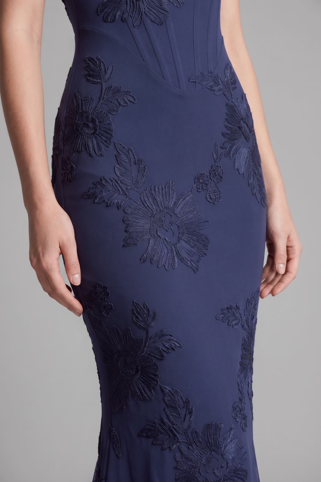 Solenne Floral Embroidered Sheath Gown