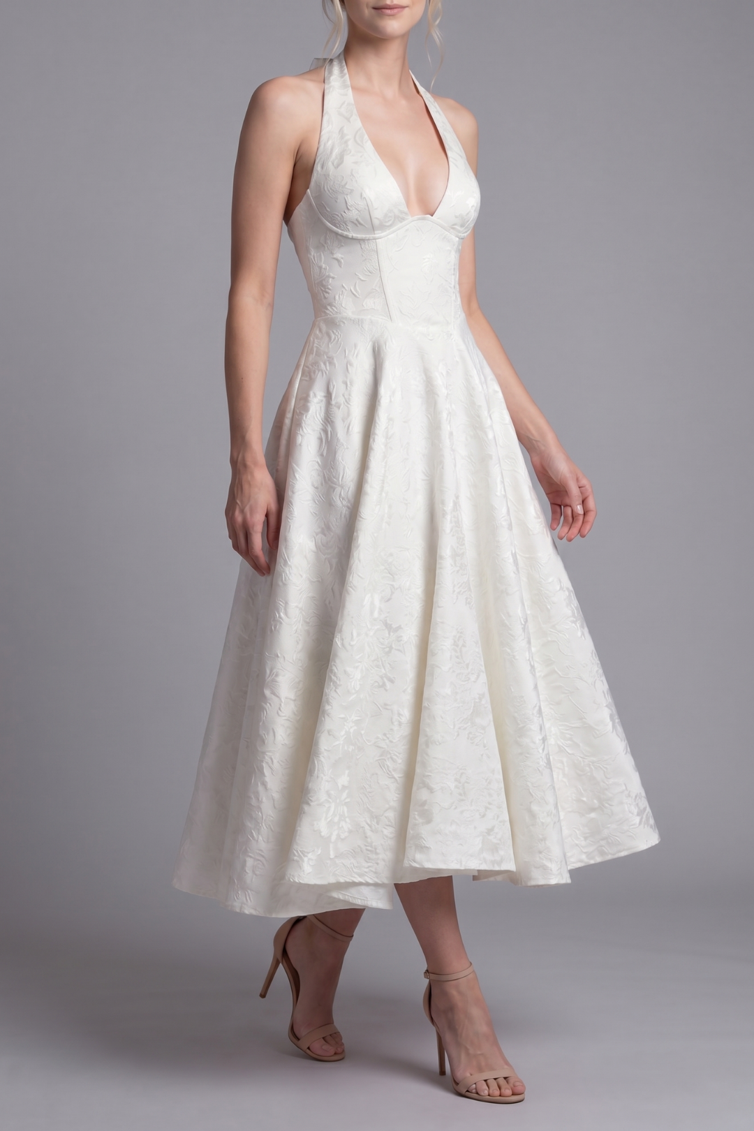 Jenn Floral Jacquard Halter Midi Dress
