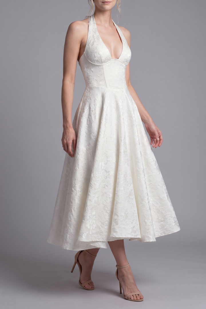 Jenn Floral Jacquard Halter Midi Dress