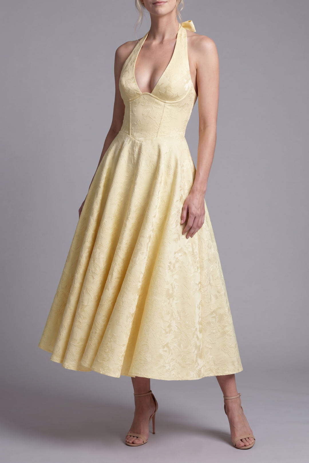 Jenn Floral Jacquard Halter Midi Dress