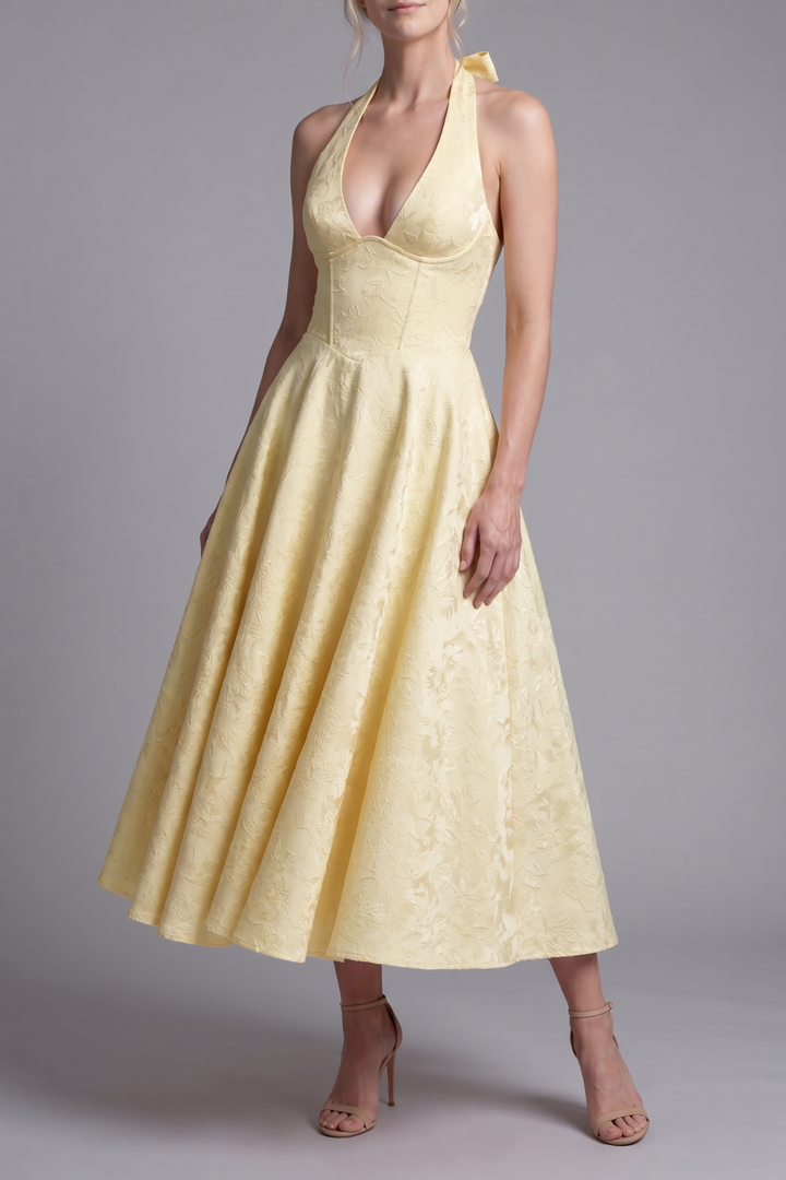 Jenn Floral Jacquard Halter Midi Dress