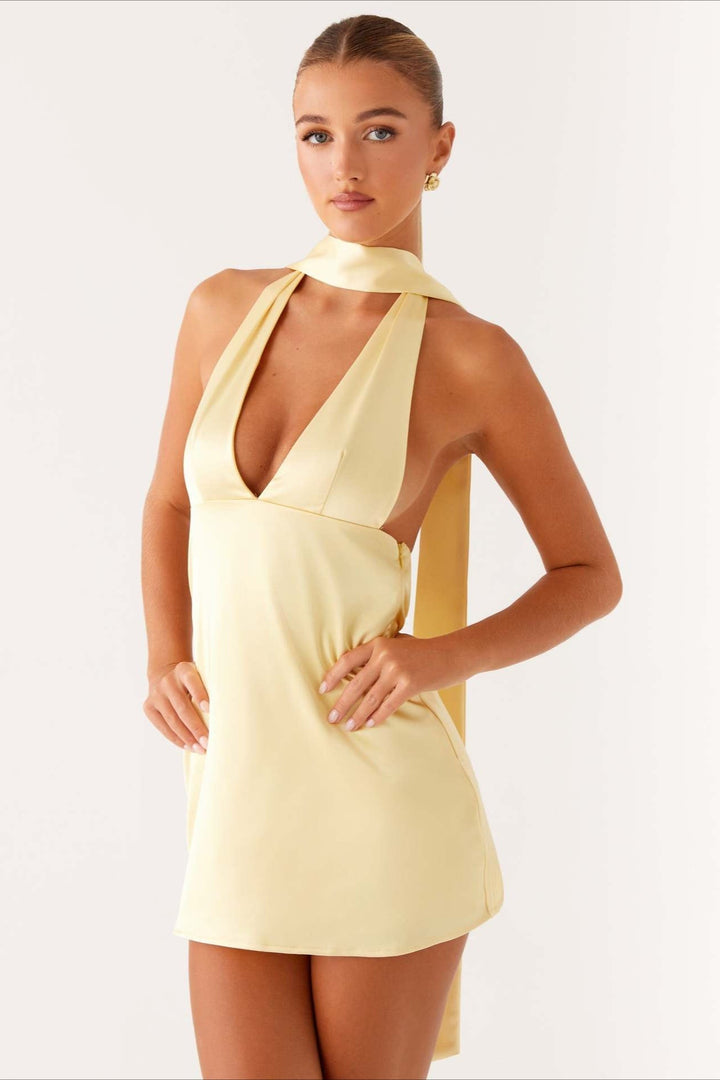 Vivienne Deep V Backless Ribbon Mini Dress