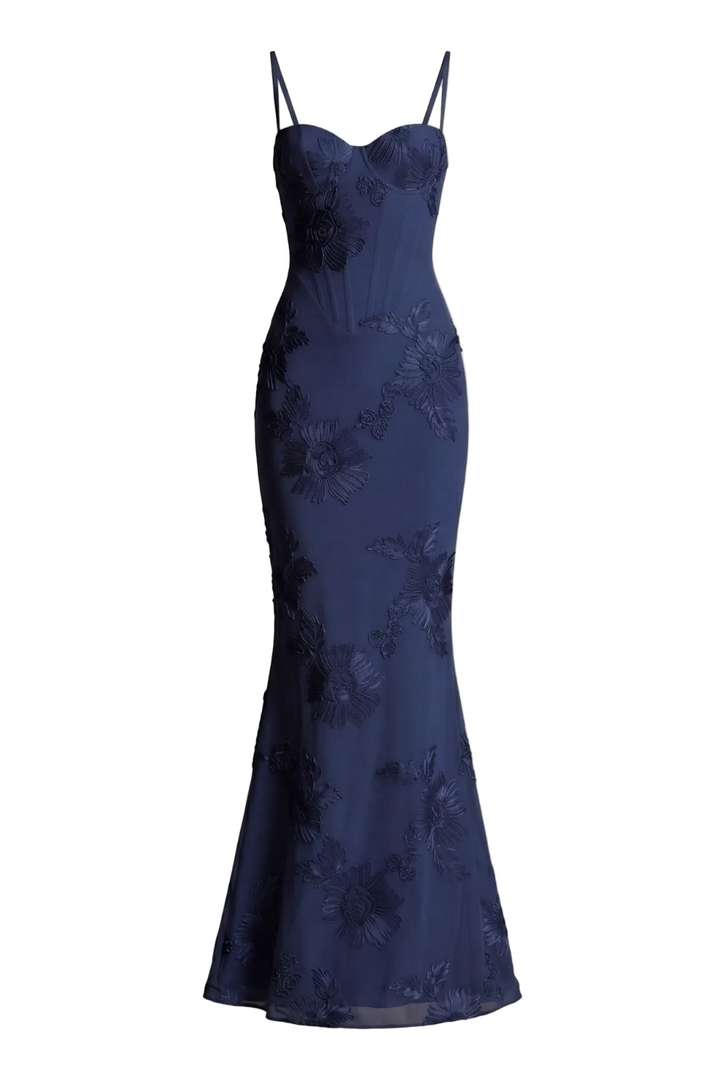 Solenne Floral Embroidered Sheath Gown
