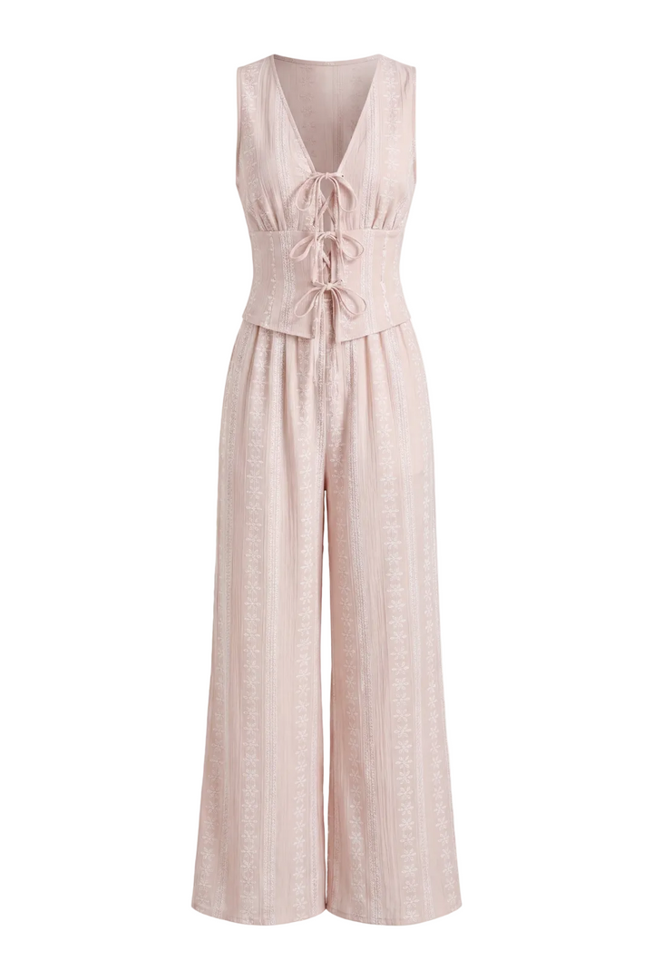 Sienna Lace Up V Neck Sleeveless Two Piece Set