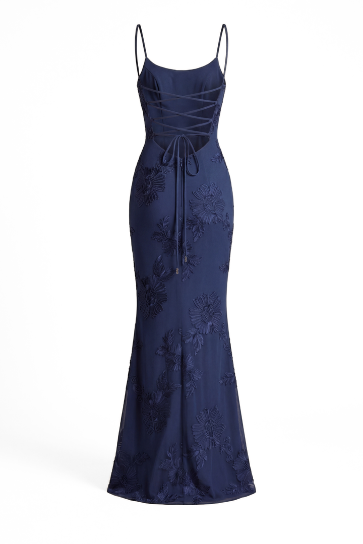 Solenne Floral Embroidered Sheath Gown