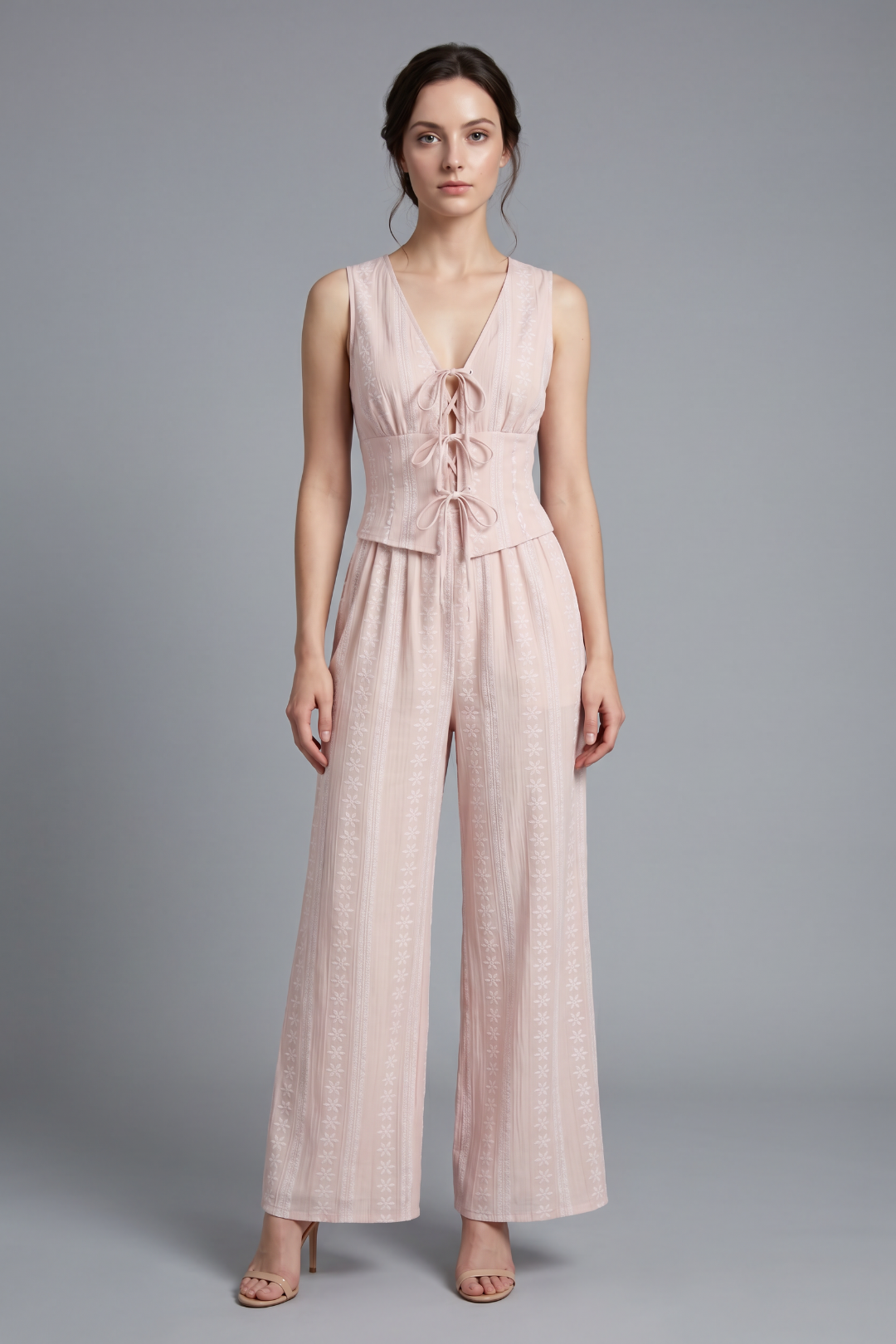 Sienna Lace Up V Neck Sleeveless Two Piece Set