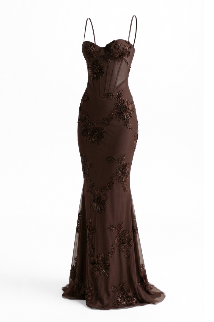 Solenne Floral Embroidered Sheath Gown