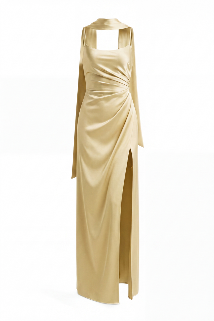 Freya Draped Scarf Satin Gown
