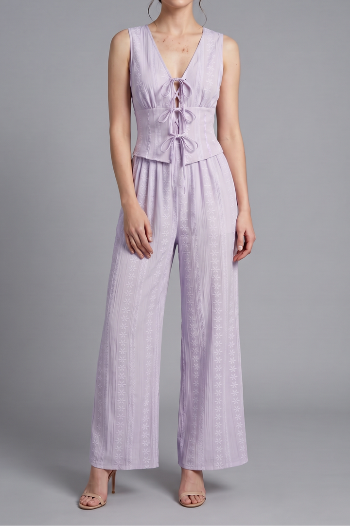 Sienna Lace Up V Neck Sleeveless Two Piece Set
