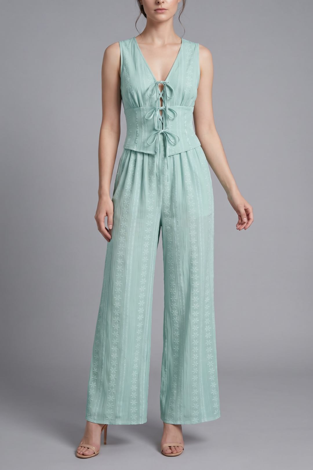 Sienna Lace Up V Neck Sleeveless Two Piece Set