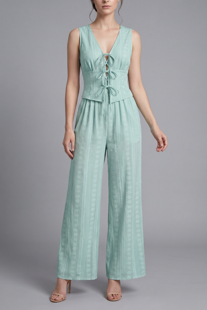 Sienna Lace Up V Neck Sleeveless Two Piece Set