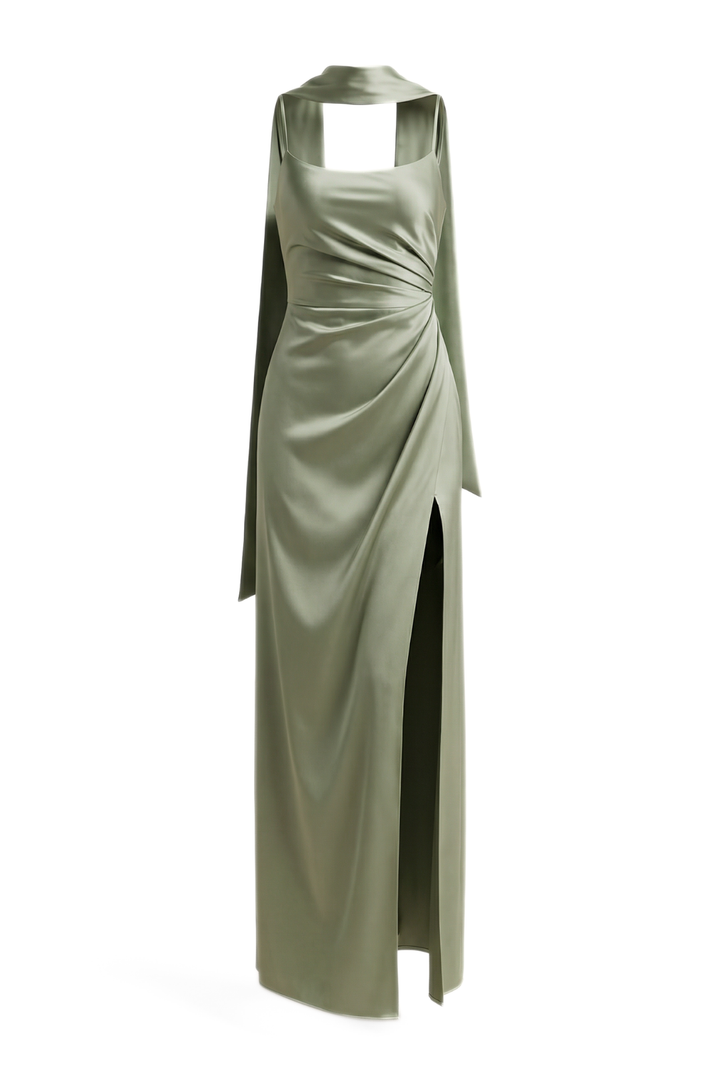 Freya Draped Scarf Satin Gown