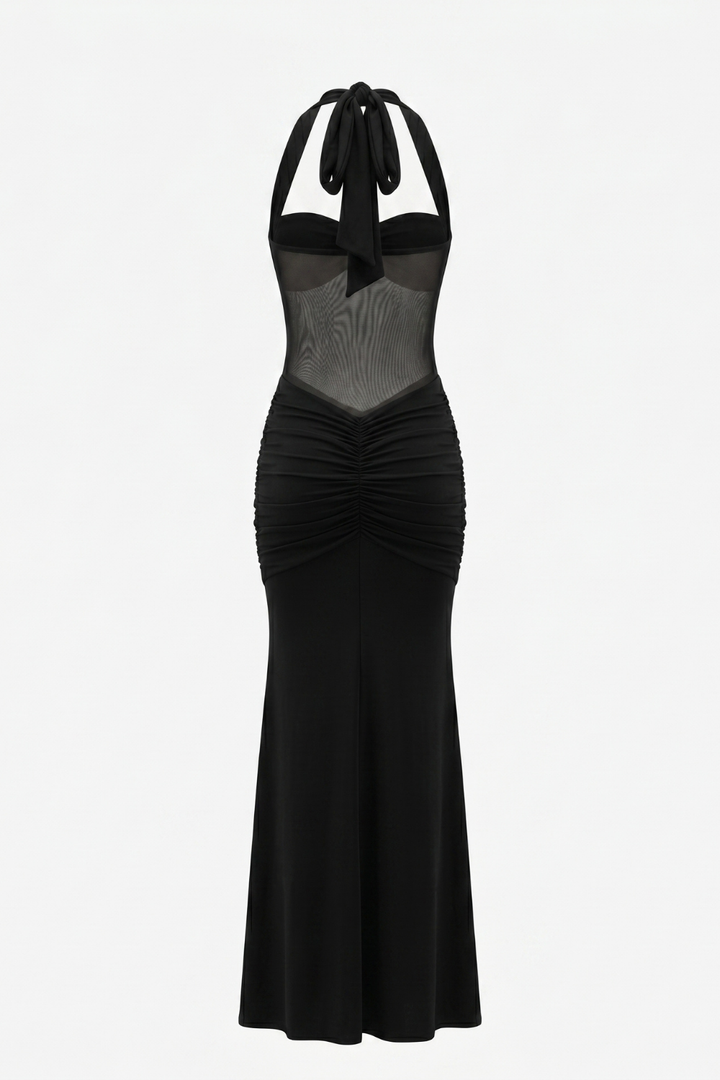Bella Ruched Halter Maxi Gown