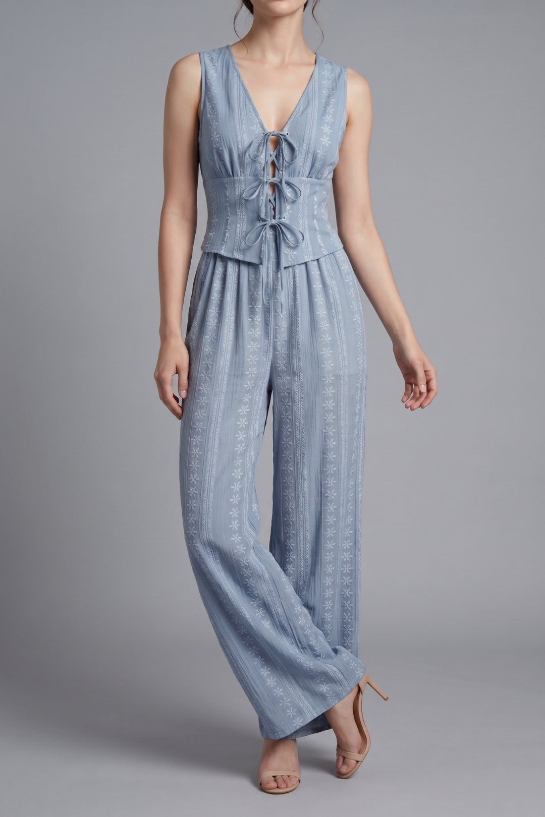 Sienna Lace Up V Neck Sleeveless Two Piece Set
