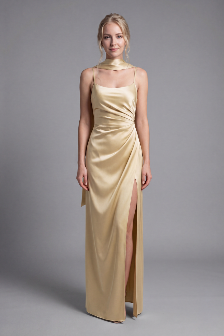 Freya Draped Scarf Satin Gown