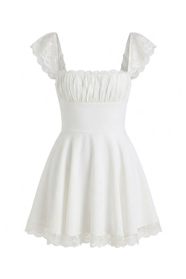 Elara Lace Cap Sleeve Structured Mini Dress