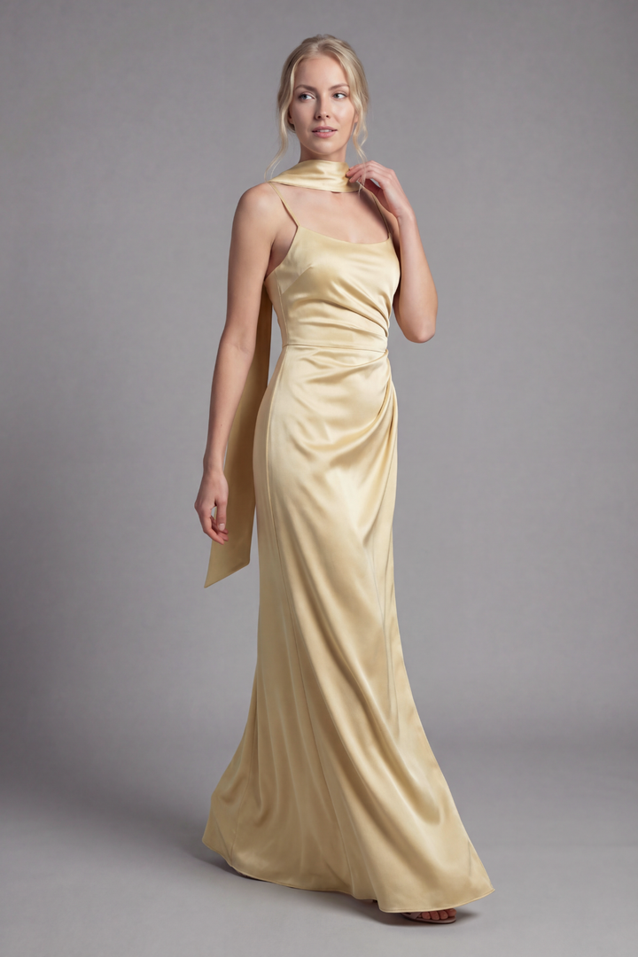 Freya Draped Scarf Satin Gown