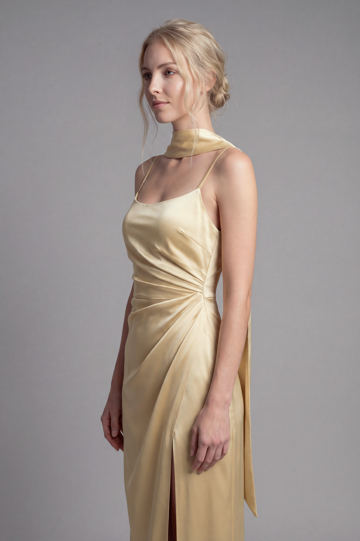 Freya Draped Scarf Satin Gown