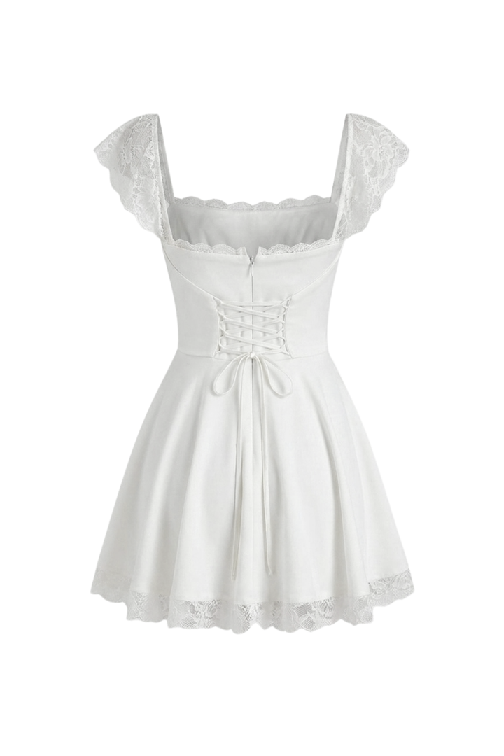 Elara Lace Cap Sleeve Structured Mini Dress