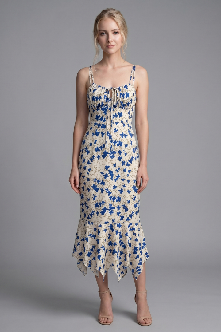 Elizabeth Floral Knotted Irregular Hem Maxi Dress