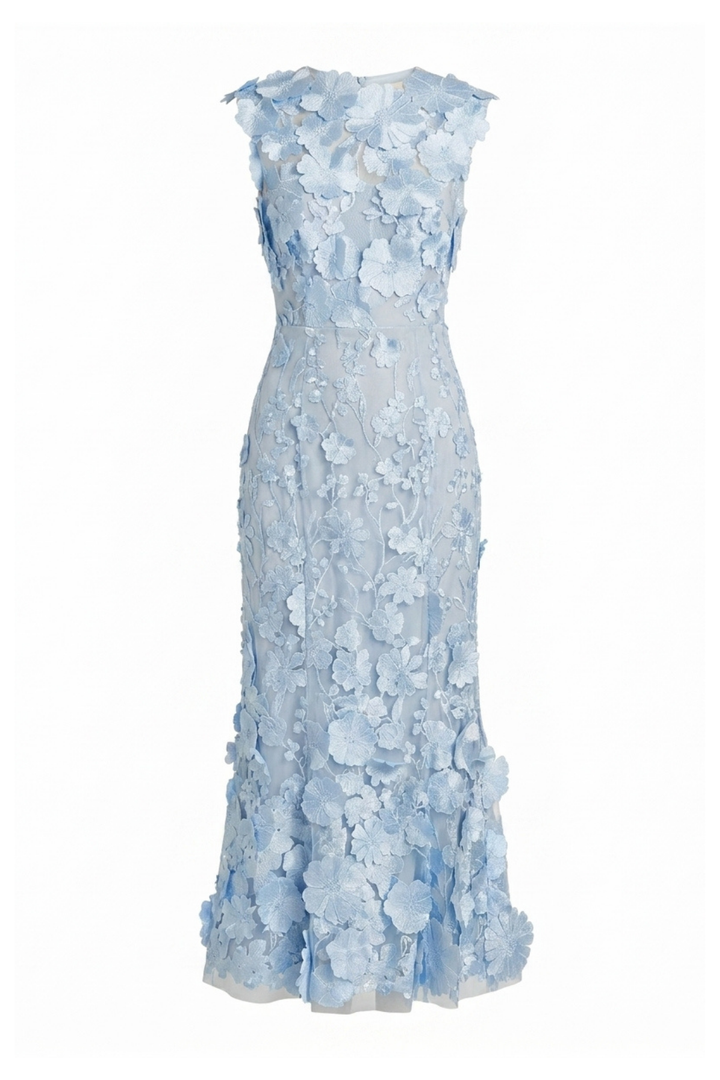 Morielle Floral Applique Fitted Midi Dress