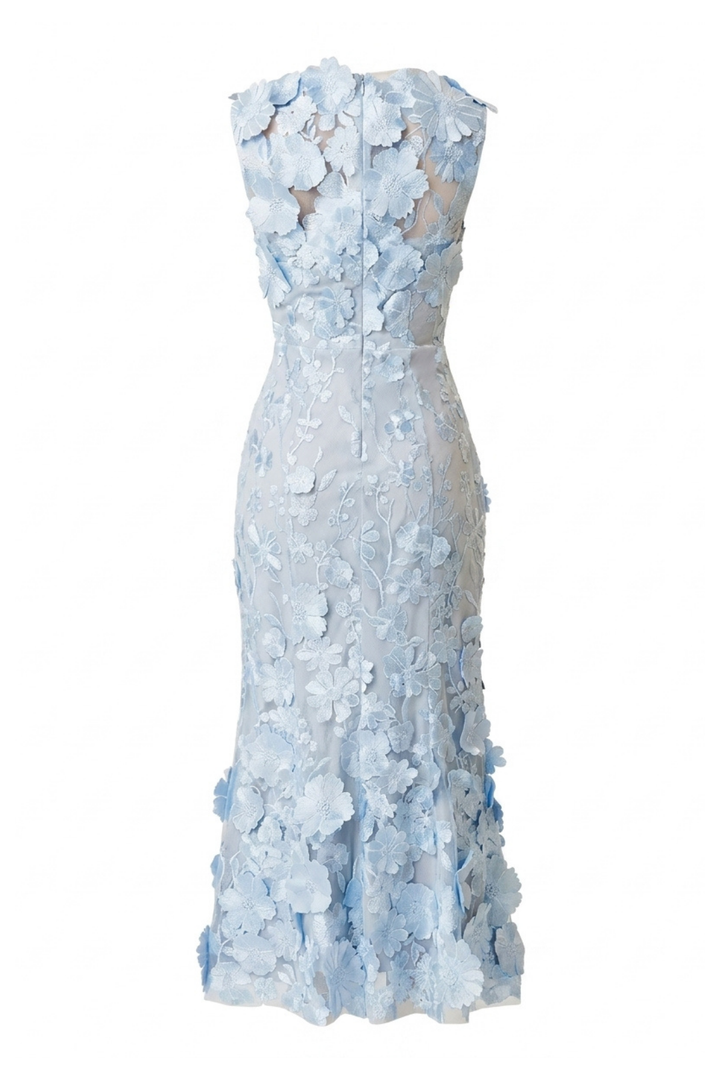 Morielle Floral Applique Fitted Midi Dress