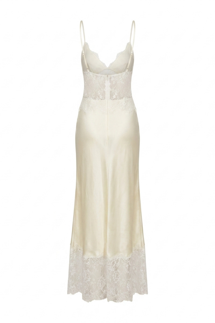 Seraphina Deep V Sheer Lace Patchwork Maxi Dress