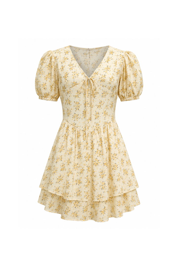 Tricia Floral Pleated V Neck Mini Dress